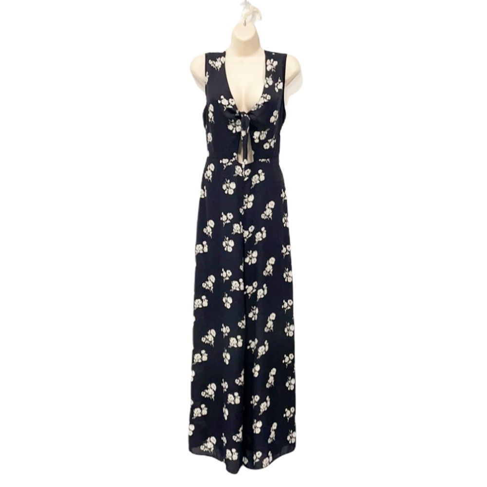 Blush‎ Women Jumpsuit Floral Sleeveless Casual Wide Legs Black Size Med